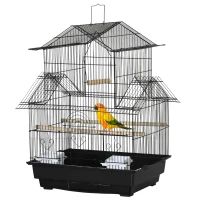 PawHut Metal Bird Cage with Plastic Swing Perch Food Container Tray Handle for Finch Canary Budgie 50.5 x 40 x 63cm Black(m-11)