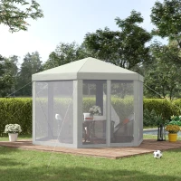 Outsunny Tenda Hexagonal Tenda de Jardim com Rede Mosquiteira Portas com Zíper e Orifícios de Drenagem 197x250 cm Creme(m-2)