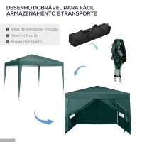 Outsunny Tenda de Jardim com Paredes Laterais Amovíveis Janelas Porta com Zíper e Bolsa de Transporte 295x295x195-258 cm Verde(m-5)