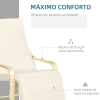 HOMCOM Poltrona Relax com Apoio para os Pés Ajustável Estofada em Tecido com Estrutura de Madeira 66,5x94x100 cm Creme(m-5)