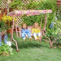 Outsunny Baloiço de Jardim Infantil de 2 Lugares com Toldo Ajustável em Ângulo e Cintos de Segurança ao Ar Livre 110x70x110 cm Rosa(m-2)