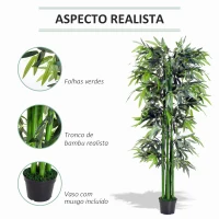 Outsunny Bambú Artificial 180cm com Ramos Realistas Planta Sintética Decorativa com Vaso para Sala de Estar Escritório Ø20x180cm Verde(m-4)