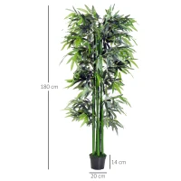 Outsunny Bambú Artificial 180cm com Ramos Realistas Planta Sintética Decorativa com Vaso para Sala de Estar Escritório Ø20x180cm Verde(m-3)