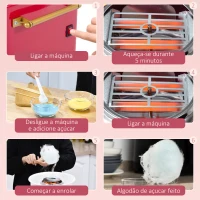 HOMCOM Máquina de Algodão Doce Estilo Retrô Potência 450W-550W Doce com Colher Medidora e 10 Palitos de Bambu 30x30x28cm Vermelha(m-6)