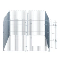 PawHut Parque para Animais de Estimação com 8 Paineis 63x91cm Cerca para Animais de Estimação com Porta com Trava para Jardim Pátio Exterior Prata(m-9)