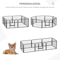 PawHut Parque para Animais de Estimação 8 Paineis 80x60cm Gaiola para Cães de Metal com Porta e Dupla Fechadura Cerca de Treinamento para Jardim Preto(m-6)