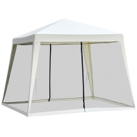 Outsunny Tenda de Jardim 3x3m Tenda com 4 Partes Laterais Rede Mosquiteira com Zíper Proteção UV para Patio Bege