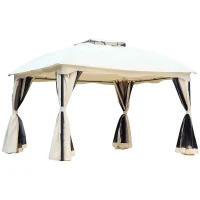 Outsunny Pérgola Exterior 3x3.65x2.82m  de Jardim Marco de Ferro com Parede Lateral e Mosquiteira Cor Creme(m-1)