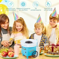 HOMCOM Máquina de Algodão Doce Estilo Retrô Potência 450W-550W Doce com Colher Medidora e 10 Palitos de Bambu 30x30x28cm Azul(m-4)