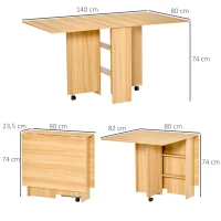 HOMCOM Mesa de Sala de Jantar Dobrável com Rodas Mesa Multifuncional para Sala de Jantar com 3 Formas 140x80x74cm Madeira(m-3)