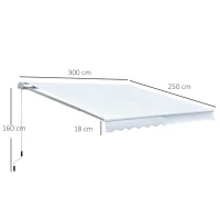 Outsunny Toldo Manual Dobrável de Alumínio Toldo para Varanda com Ângulo Ajustável e Manivela 300x250 cm Branco(m-3)