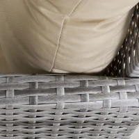 Outsunny Conjunto de móveis de jardim de 6 peças de vime Conjunto de sofá de 2 lugares Banco e mesa de jantar com almofadas acolchoadas Varanda cinza e Cáqui(m-9)
