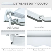 Outsunny Toldo Manual Dobrável de Alumínio Toldo para Varanda com Ângulo Ajustável e Manivela 300x250 cm Branco(m-5)