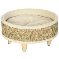 PawHut Hondenbed, verhoogde hondenligstoel met kussen, kattenbed, huisdierbed, rond(m-1)