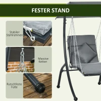 Outsunny schommelbank, tuinschommel met kussen, verstelbare zonnekap(m-7)