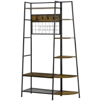 HOMCOM kapstok, 4-in-1 design, kledingrek met zitting, kapstok met schoenenrek, 5-laags zijplanken en 4 haken, kapstok, metaal, rustiek bruin, 104 x 40 x 183 cm(m-1)