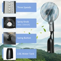 HOMCOM 18" Pedestal Fan with Water Mist Spray, Standing Fan, Humidifying Misting Fan with 3 Speeds, 2.8L Water Tank, Black(m-5)