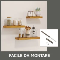 HOMCOM Set da 3 Mensole da parete in Legno di Pino, 30/40/50x18x3.6 cm, Marrone(m-6)