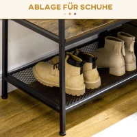 HOMCOM kapstok, 4-in-1 design, kledingrek met zitting, kapstok met schoenenrek, 5-laags zijplanken en 4 haken, kapstok, metaal, rustiek bruin, 104 x 40 x 183 cm(m-6)