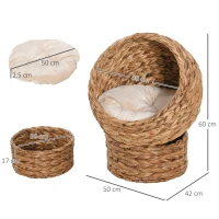 PawHut Cats Elevated Wicker Bed Brown(m-3)