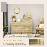HOMCOM Cómoda com 3 Gavetas de Vime Cómoda de Madeira para Dormitório Sala de Estar Estilo Boêmio 60x38x69 cm Madeira(m-5)
