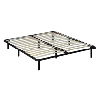 HOMCOM Sommier à lattes 140 x 190 - cadre en métal noir - 28 lattes apparentes - 2 personnes - 8 pieds inclus(m-1)