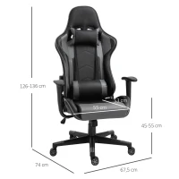 Vinsetto Ergonomic Office Chair, Gaming Chair, Swivel Chair, Faux Leather, Foam, Black, 67.5 x 74 x 126-136 cm(m-3)