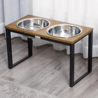 PawHut Elevated Dog Bowls with Stand, Raised Dog Feeder for Large Medium Dogs, Oak(m-11)