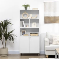 HOMCOM Estantería con Armario de 2 Puertas y Estantes Abiertos Librería para Salón Estudio Oficina 70x29,5x167 cm Blanco(m-6)