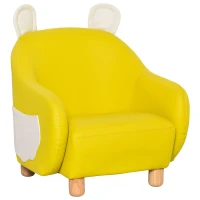 HOMCOM Cute Animal Kids Sofa Chair with Storage bags PU Leather Upholstered Single Sofa Couch for Kids Toddlers for Children's Room Bedroom Living room, Yellow(m-1)