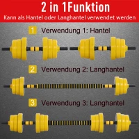 HOMCOM 25 kg Zestaw Hantli i Sztangi, Ergonomiczny Zestaw Hantli 3-w-1, 12 × Płytki, 2 × Krótkie Sztangi, 1 × Długa Sztanga, Żółty+Czarny(m-4)