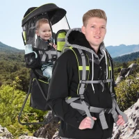 HOMCOM Baby Hiking Backpack Carrier Child Carrier with Ergonomic Hip Seat Detachable Rain Cover Adjustable Straps Stand for Toddler 6 - 36 Months Black(m-2)