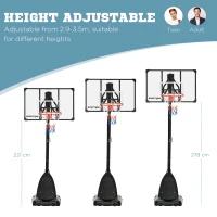 SPORTNOW 2.4-2.9m Adjustable Basketball Hoop and Stand with Weighted Base, Portable on Wheels, Black(m-4)