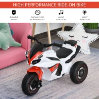 HOMCOM Kids Ride-On Police Bike 3-Wheel Vehicle w/ Music Lights Safe Seat Handlebars Toddler NO POWER Child Learning Fun Development 18-36 Months White(m-4)