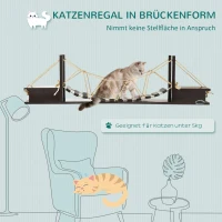 PawHut klimmuur katten, muurkrabpaal met hangbrug, kattenrek, bruin(m-4)