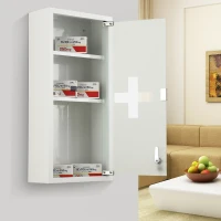 HOMCOM 3- Tier Wall Mount Medicine Cabinet Magnetic Door Lockable Frosted Glass Door - 27L x 12W x 57H (cm)(m-2)