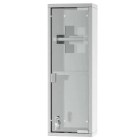 kleankin Botiquín de Medicina y Primeros Auxilios para Baño con Bloqueo y 3 Estantes con Puerta de Vidrio Templado de Acero Inoxidable 20x12x58 cm Plata(m-1)