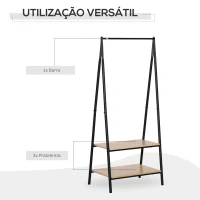 HOMCOM Suporte para Cabides com 2 Prateleiras de Armazenamento Barra para Pendurar e Estrutura de Aço 64x42,5x149 cm Preto(m-4)