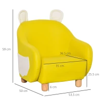HOMCOM Cute Animal Kids Sofa Chair with Storage bags PU Leather Upholstered Single Sofa Couch for Kids Toddlers for Children's Room Bedroom Living room, Yellow(m-3)