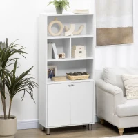 HOMCOM Estantería con Armario de 2 Puertas y Estantes Abiertos Librería para Salón Estudio Oficina 70x29,5x167 cm Blanco(m-2)