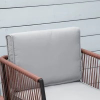 Outsunny Conjunto de Móveis de Jardim de Vime 3 Peças Incluí 1 Mesa de Centro e 2 Poltronas com Almofadas Acolchoadas Teca e Cinza(m-9)