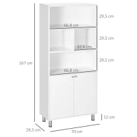 HOMCOM Estantería con Armario de 2 Puertas y Estantes Abiertos Librería para Salón Estudio Oficina 70x29,5x167 cm Blanco(m-3)