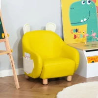 HOMCOM Cute Animal Kids Sofa Chair with Storage bags PU Leather Upholstered Single Sofa Couch for Kids Toddlers for Children's Room Bedroom Living room, Yellow(m-10)