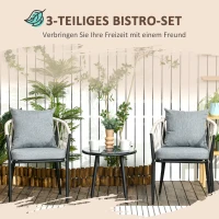 Outsunny 3 delen Tuinmeubelset, balkonset incl. 1 tafel, 2 stoelen staal, grijs(m-4)