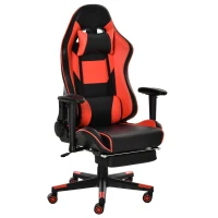 Vinsetto Gaming Stuhl mit Wipp- & Liegefunktion ergonomischer Schreibtischstuhl mit Fußstütze Kopfstütze Lendenkissen höhenverstellbarer Bürostuhl 90-160° Neigungswinkel Schwarz+Rot 72x72x121-130 cm(m-1)