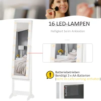 HOMCOM® SZAFKA NA BIŻUTERIĘ Z LUSTREM WEWNĘTRZNYM LED biała(m-5)