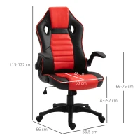 Vinsetto Gaming Stuhl mit Wippenfunktion Racing Stuhl ergonomisch Bürostuhl Armlehnen höhenverstellbar Kunstleder Rot+Schwarz 66,5 x 66 x 113–122 cm(m-3)