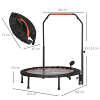 SPORTNOW Mini-Trampoline, met in hoogte verstelbare handgreep, LCD-monitor, Staal, zwart+rood, Ø102 x 99-123cm(m-3)
