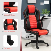 Vinsetto Gaming Stuhl mit Wippenfunktion Racing Stuhl ergonomisch Bürostuhl Armlehnen höhenverstellbar Kunstleder Rot+Schwarz 66,5 x 66 x 113–122 cm(m-6)