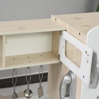HOMCOM Kuchnia dla Dzieci z Akcesoriami, Marzenie o Kuchni, Zabawkowa Kuchnia, Kuchnia dla Dzieci od 3 Lat, Sosna, MDF, Biały, 74 x 30 x 81 cm(m-9)
